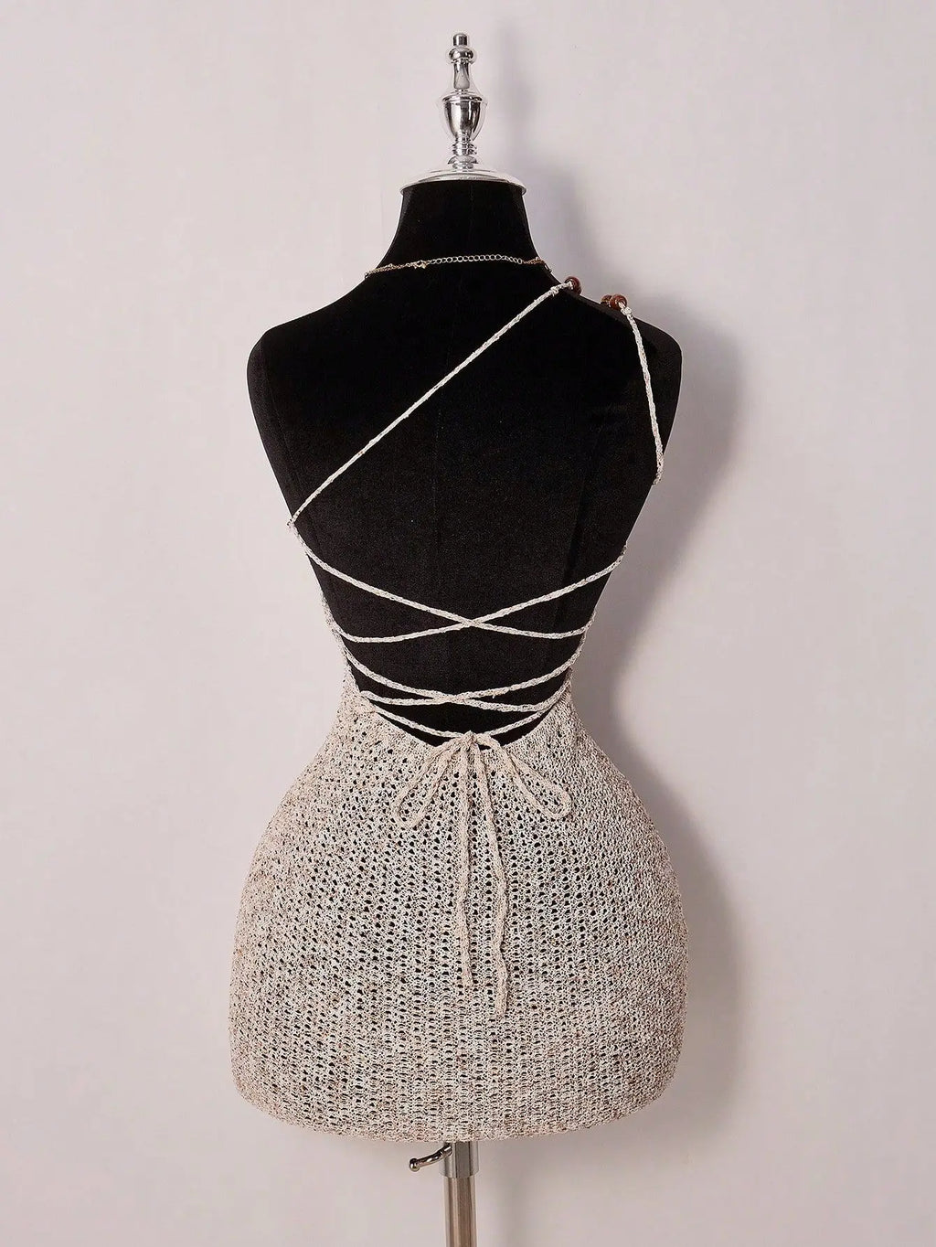Women's Solid Bodycon Fitted Mesh Crochet Starfish Decor Mini Dress, Vacation Beach Dress, Crochet Dress, Summer Dress