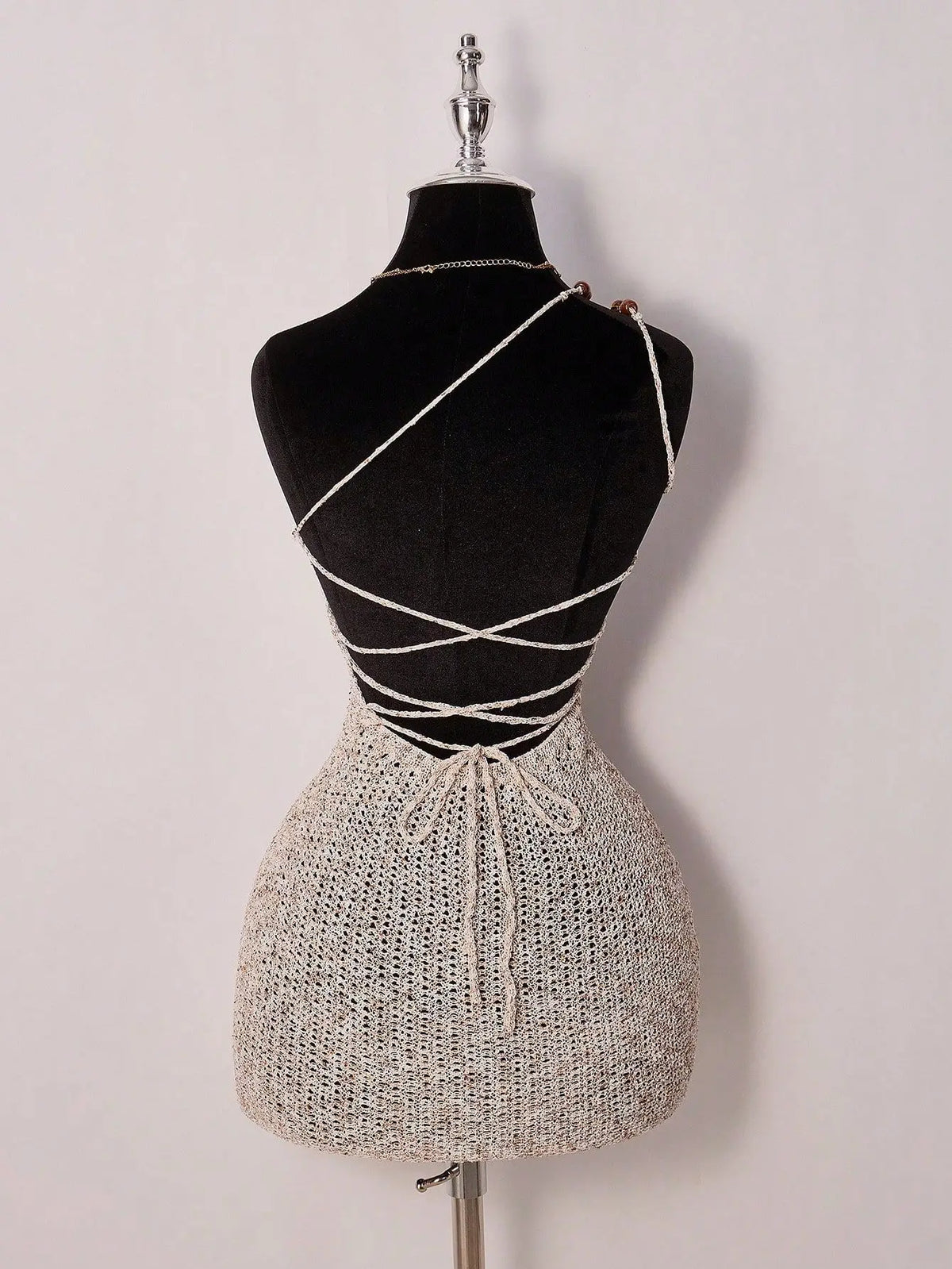 Women's Solid Bodycon Fitted Mesh Crochet Starfish Decor Mini Dress, Vacation Beach Dress, Crochet Dress, Summer Dress