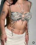 GLOSSMOON Handmade Crystal Beaded Body Chain Bra - Resin Tassel Chest Chain - Boho Beach Party & Rave Jewelry for Women  Moonlit Crystal & Resin Body Chain | Ultimate Mermaidcore Aesthetic | Lightweight Festival Rave Top Jewelry